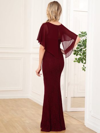 Lace Fishtail Chiffon Coverup Mother of the Bride Dress - Burgundy