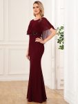 Lace Fishtail Chiffon Coverup Mother of the Bride Dress – Burgundy