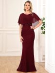 Lace Fishtail Chiffon Coverup Mother of the Bride Dress – Burgundy