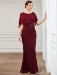 Lace Fishtail Chiffon Coverup Mother of the Bride Dress – Burgundy