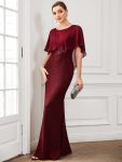 Lace Fishtail Chiffon Coverup Mother of the Bride Dress – Burgundy