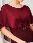 Lace Fishtail Chiffon Coverup Mother of the Bride Dress – Burgundy