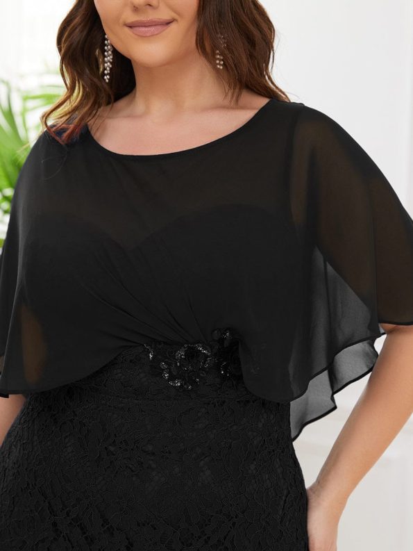 Lace Fishtail Chiffon Coverup Mother of the Bride Dress - Black