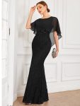 Lace Fishtail Chiffon Coverup Mother of the Bride Dress – Black