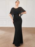 Lace Fishtail Chiffon Coverup Mother of the Bride Dress – Black