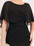 Lace Fishtail Chiffon Coverup Mother of the Bride Dress – Black