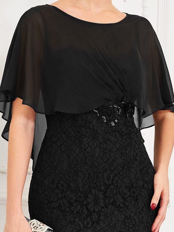 Lace Fishtail Chiffon Coverup Mother of the Bride Dress - Black