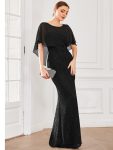 Lace Fishtail Chiffon Coverup Mother of the Bride Dress – Black