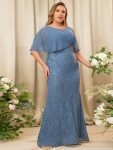 Lace Fishtail Chiffon Coverup Mother of the Bride Dress – Dusty Navy