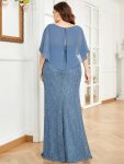 Lace Fishtail Chiffon Coverup Mother of the Bride Dress – Dusty Navy