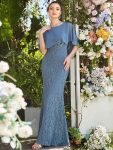 Lace Fishtail Chiffon Coverup Mother of the Bride Dress – Dusty Navy