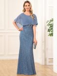 Lace Fishtail Chiffon Coverup Mother of the Bride Dress – Dusty Navy