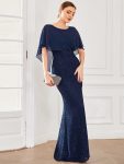 Lace Fishtail Chiffon Coverup Mother of the Bride Dress – Navy Blue