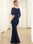 Lace Fishtail Chiffon Coverup Mother of the Bride Dress – Navy Blue