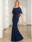 Lace Fishtail Chiffon Coverup Mother of the Bride Dress – Navy Blue