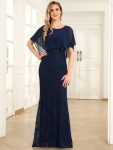 Lace Fishtail Chiffon Coverup Mother of the Bride Dress – Navy Blue