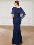 Lace Fishtail Chiffon Coverup Mother of the Bride Dress – Navy Blue