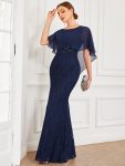 Lace Fishtail Chiffon Coverup Mother of the Bride Dress – Navy Blue