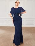 Lace Fishtail Chiffon Coverup Mother of the Bride Dress – Navy Blue