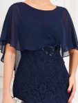 Lace Fishtail Chiffon Coverup Mother of the Bride Dress – Navy Blue