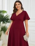 Short Flutter Sleeve V-Neck Midi Mother of the Bride Dress – Burgundy