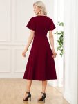 Short Flutter Sleeve V-Neck Midi Mother of the Bride Dress – Burgundy