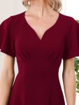 Short Flutter Sleeve V-Neck Midi Mother of the Bride Dress – Burgundy