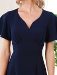 Short Flutter Sleeve V-Neck Midi Mother of the Bride Dress – Navy Blue