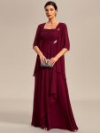 Two-Piece Square Neck Chiffon A-Line Mother of the Bride Dress – Burgundy