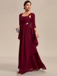 Two-Piece Square Neck Chiffon A-Line Mother of the Bride Dress – Burgundy