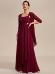 Two-Piece Square Neck Chiffon A-Line Mother of the Bride Dress – Burgundy