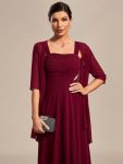 Two-Piece Square Neck Chiffon A-Line Mother of the Bride Dress – Burgundy