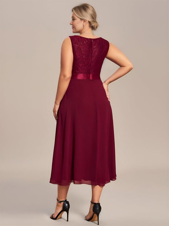 Plus Size Square Neckline A-Line Chiffon Mother of the Bride Dress with Lace Cardigan - Burgundy