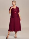 Plus Size Square Neckline A-Line Chiffon Mother of the Bride Dress with Lace Cardigan – Burgundy