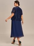 Plus Size Square Neckline A-Line Chiffon Mother of the Bride Dress with Lace Cardigan – Navy Blue