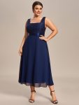 Plus Size Square Neckline A-Line Chiffon Mother of the Bride Dress with Lace Cardigan – Navy Blue