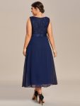 Plus Size Square Neckline A-Line Chiffon Mother of the Bride Dress with Lace Cardigan – Navy Blue