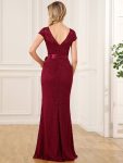 Short Sleeve Ribbon Waist Bodycon Mother of the Bride Dress – Burgundy