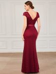 Short Sleeve Ribbon Waist Bodycon Mother of the Bride Dress – Burgundy