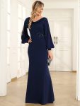 Lantern Sleeve Cowl Neck Knitting Mother of the Bride Dress – Navy Blue