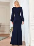 Lantern Sleeve Cowl Neck Knitting Mother of the Bride Dress – Navy Blue