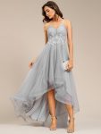 Stylish Floral Embroidered Waist High-Low Prom Dress – Grey