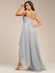 Stylish Floral Embroidered Waist High-Low Prom Dress – Grey