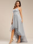 Stylish Floral Embroidered Waist High-Low Prom Dress – Grey