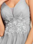 Stylish Floral Embroidered Waist High-Low Prom Dress – Grey