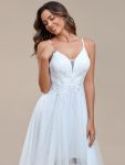 Stylish Floral Embroidered Waist High-Low Prom Dress – White