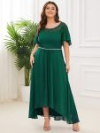 Plus Size Boat Neck Formal Dress with Sleeves – Dark Green