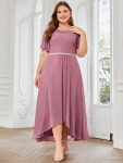 Plus Size Boat Neck Formal Dress with Sleeves – Purple Orchid