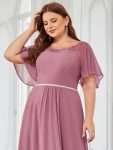 Plus Size Boat Neck Formal Dress with Sleeves – Purple Orchid