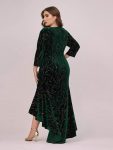 Elegant Plus Size Bodycon High-Low Formal Velvet Party Dress – Dark Green